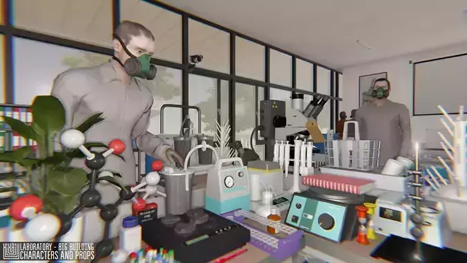 Laboratory - big building  characters and props Low-poly 3D model