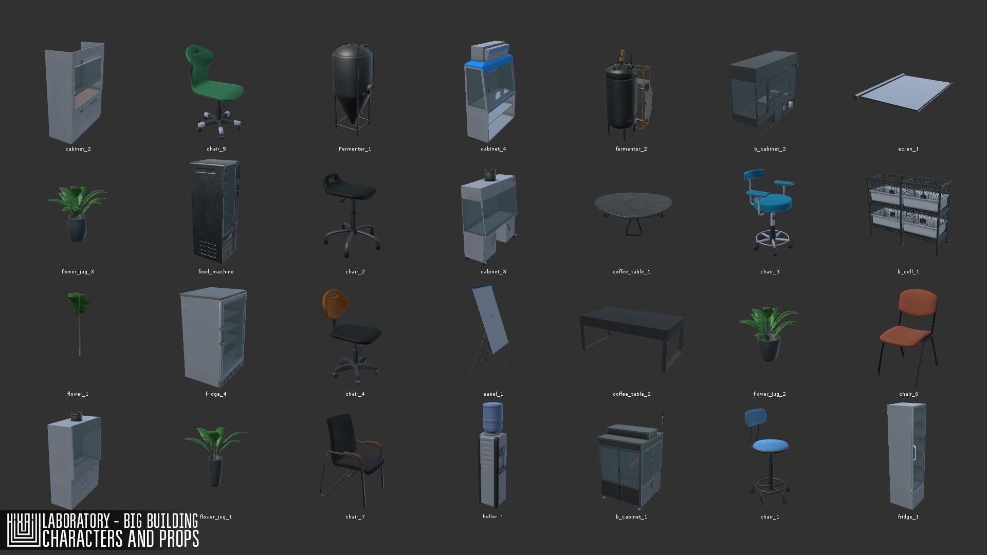 Laboratory - big building  characters and props Low-poly 3D model_24