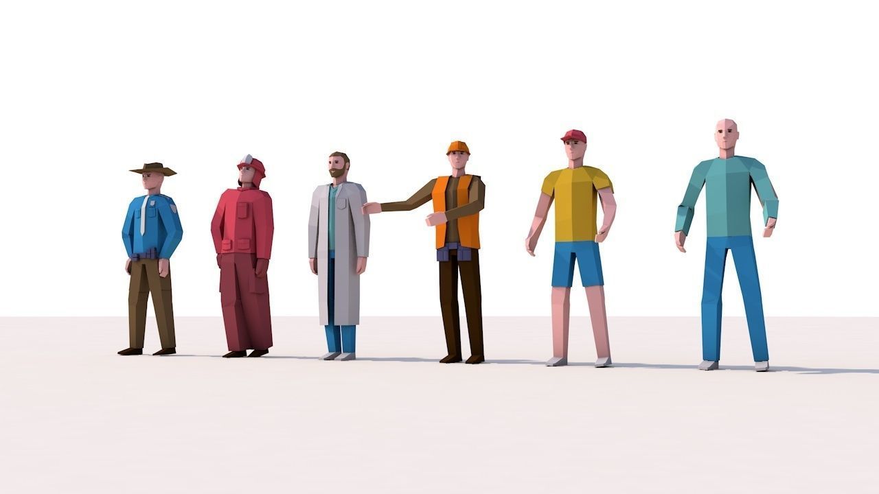 Cartoon Low Poly Man Characters Pack Low-poly 3D model_3