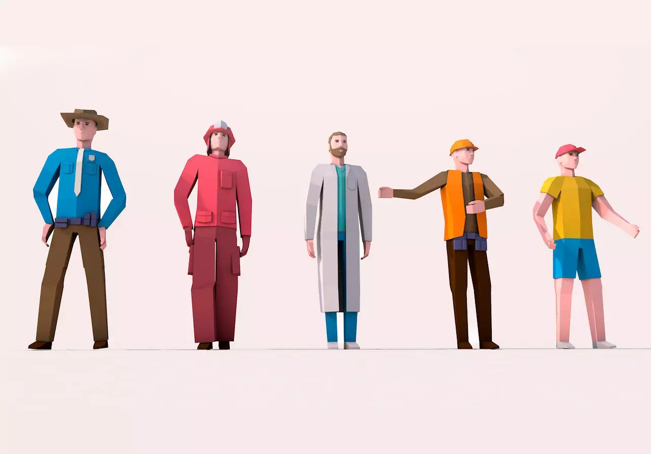 Cartoon Low Poly Man Characters Pack Low-poly 3D model_0