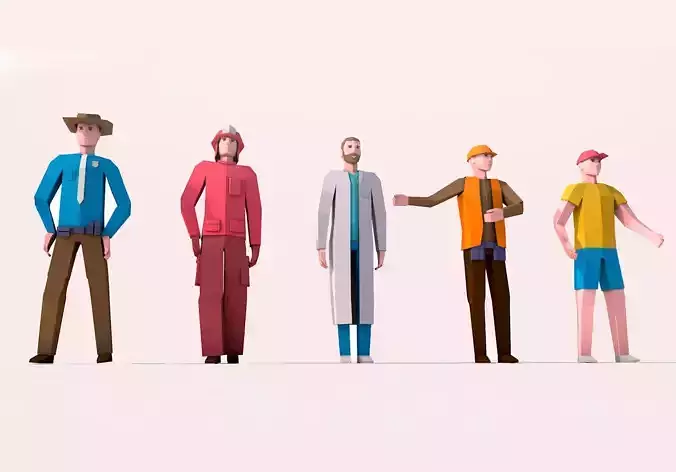 Cartoon Low Poly Man Characters Pack Low-poly 3D model