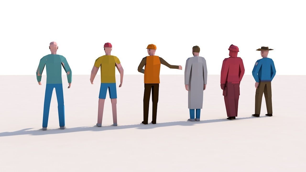 Cartoon Low Poly Man Characters Pack Low-poly 3D model_2
