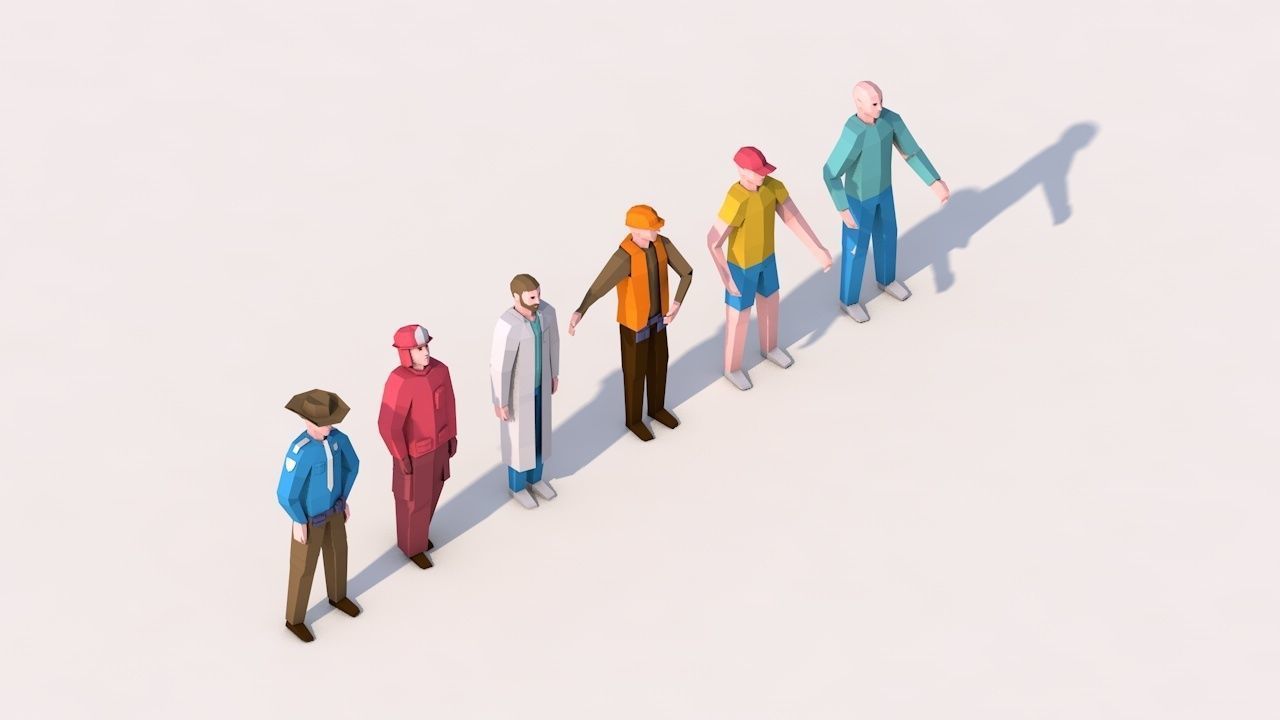 Cartoon Low Poly Man Characters Pack Low-poly 3D model_1