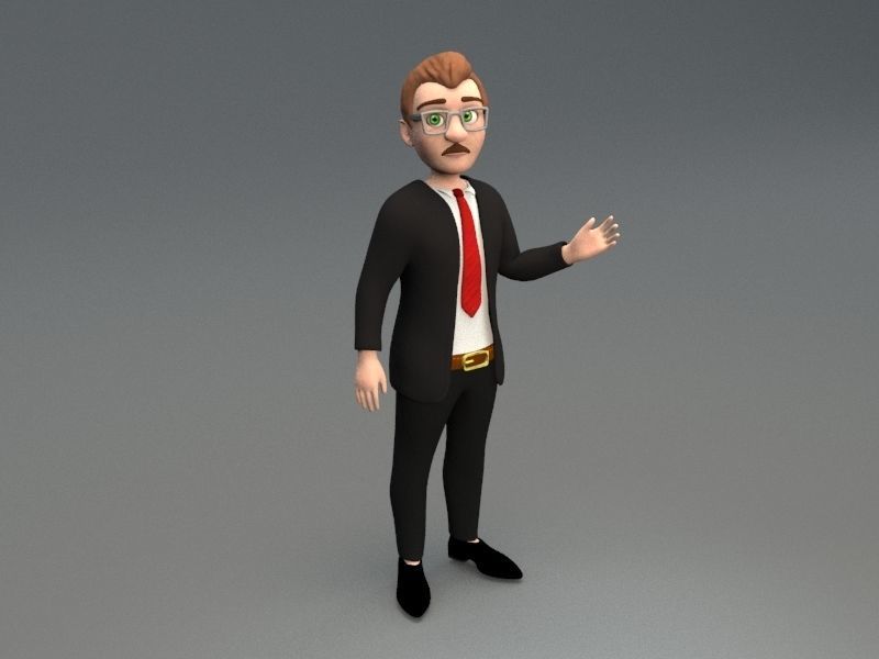 cartoon business man Low-poly 3D model_5