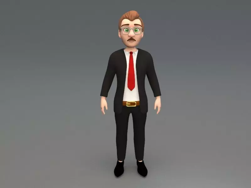 cartoon business man Low-poly 3D model_0