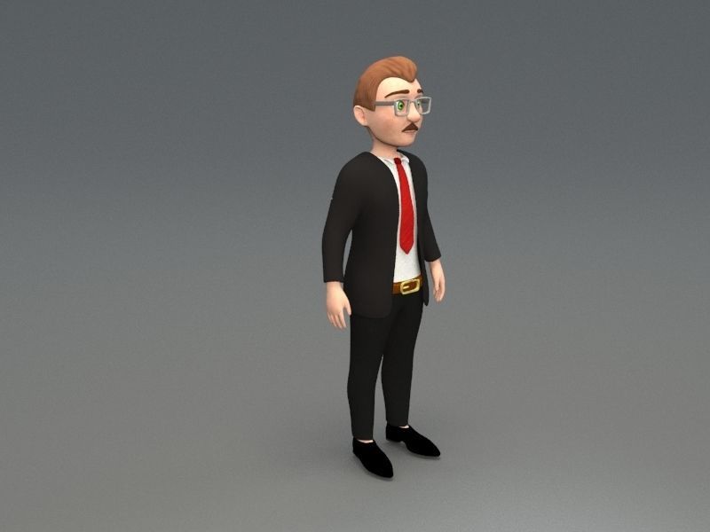 cartoon business man Low-poly 3D model_1