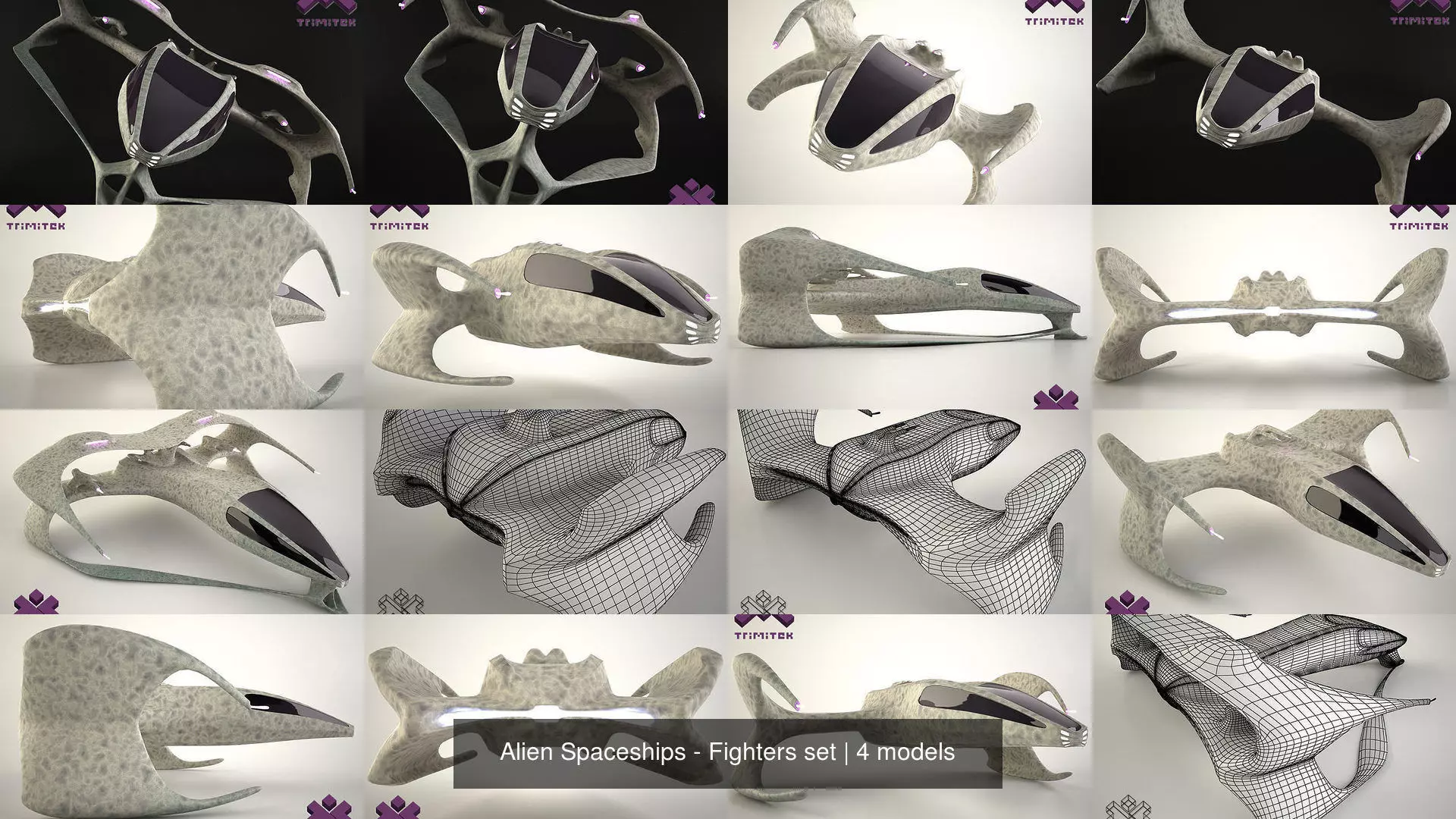 Alien Spaceships - Fighters set 3D Model Collection_1