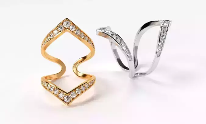 fashionable double gold ring with diamonds