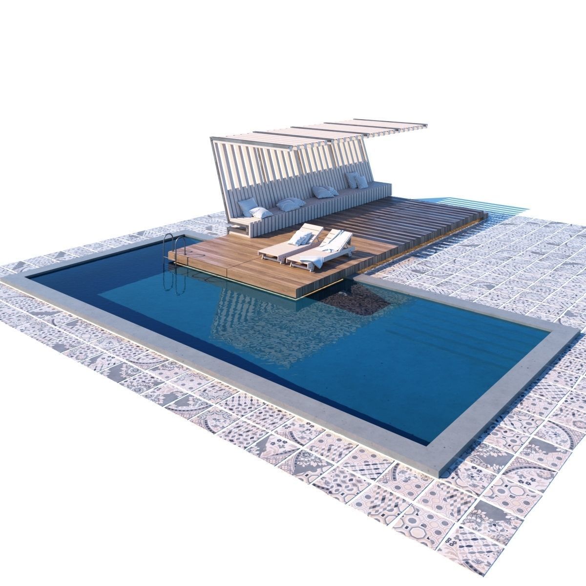 Pool with terrace and canopy  3D model_4