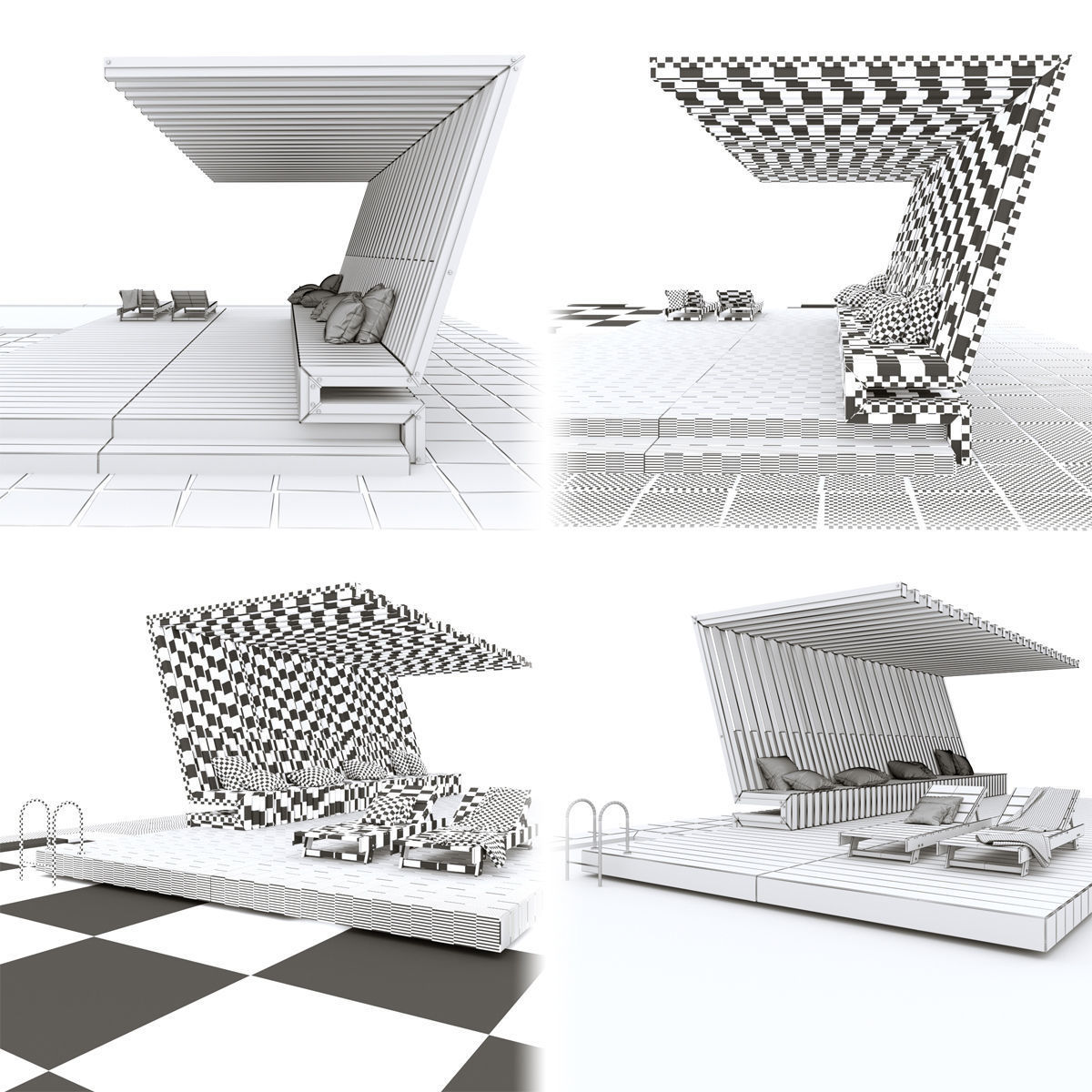 Pool with terrace and canopy  3D model_9