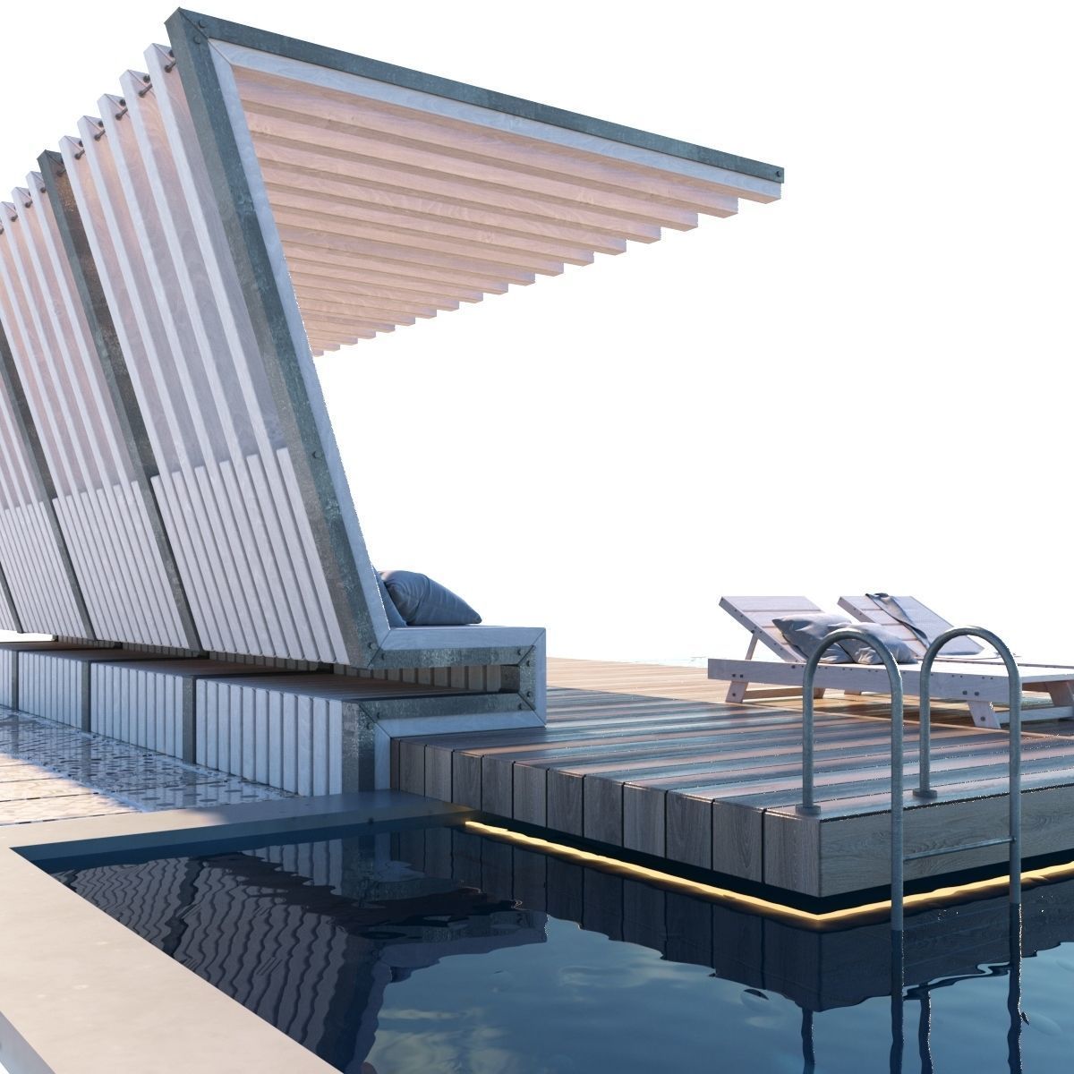Pool with terrace and canopy  3D model_6