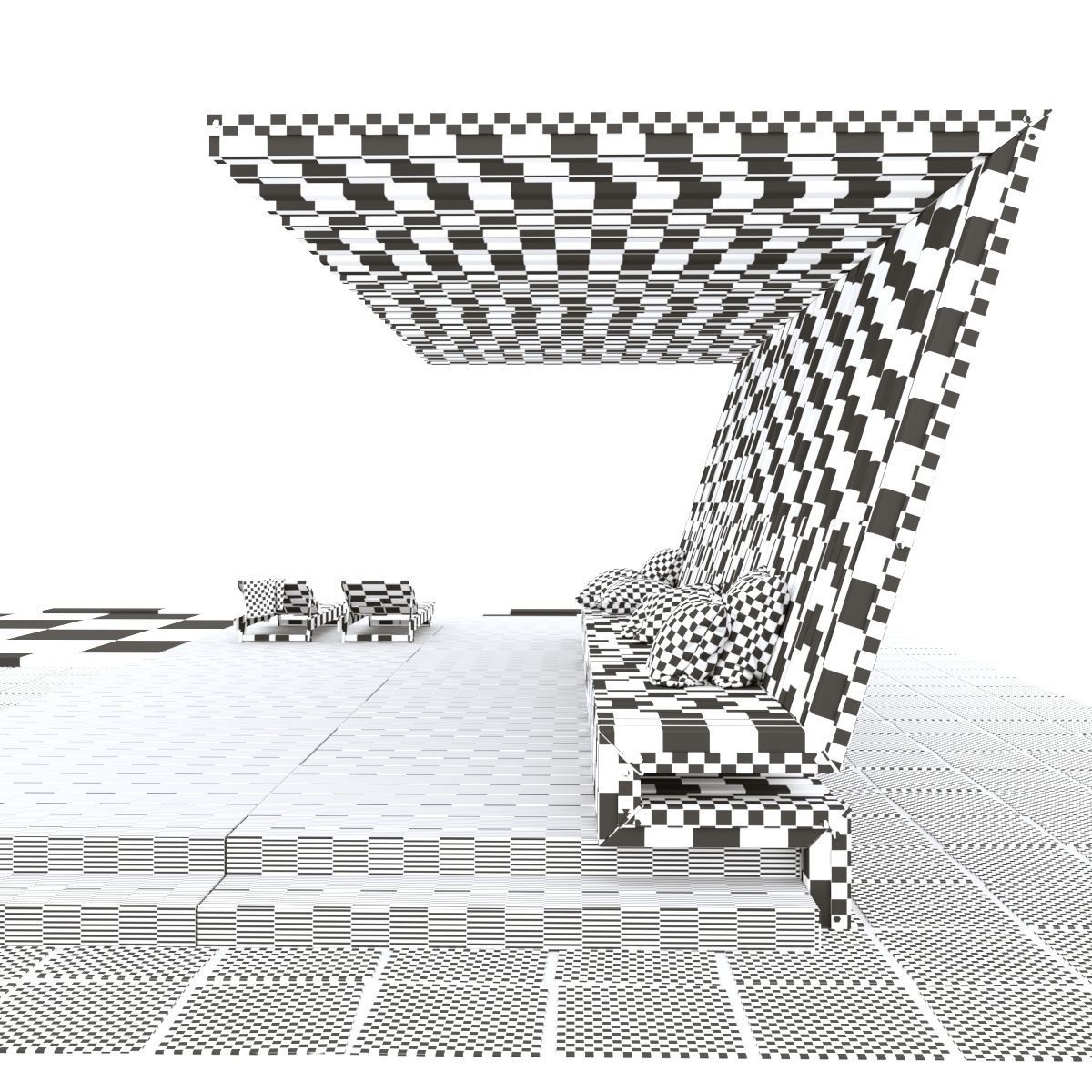 Pool with terrace and canopy  3D model_8