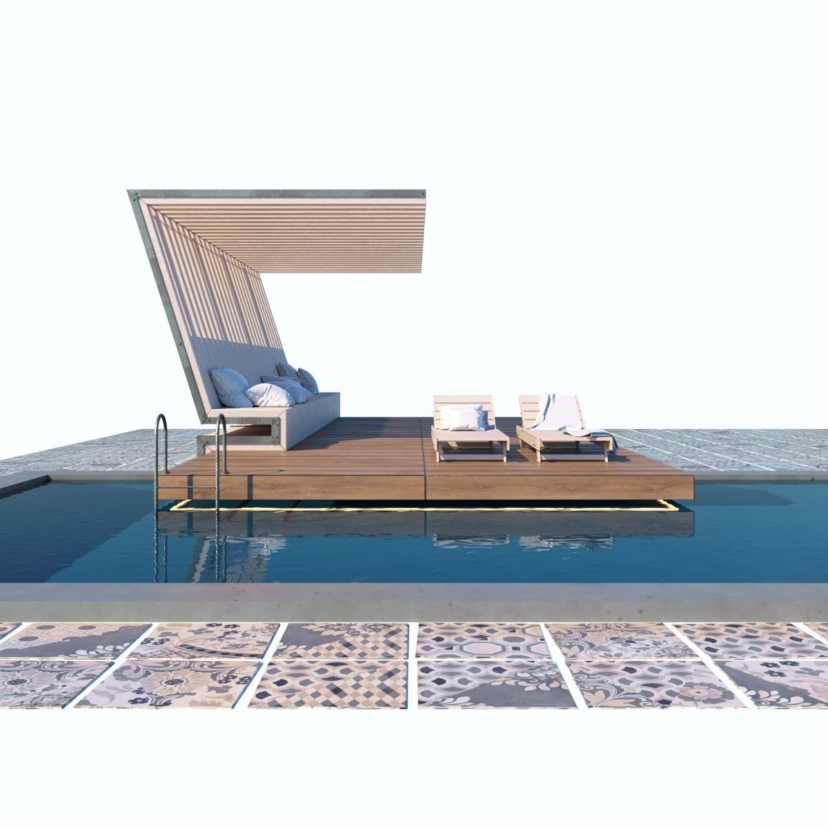 Pool with terrace and canopy  3D model_3