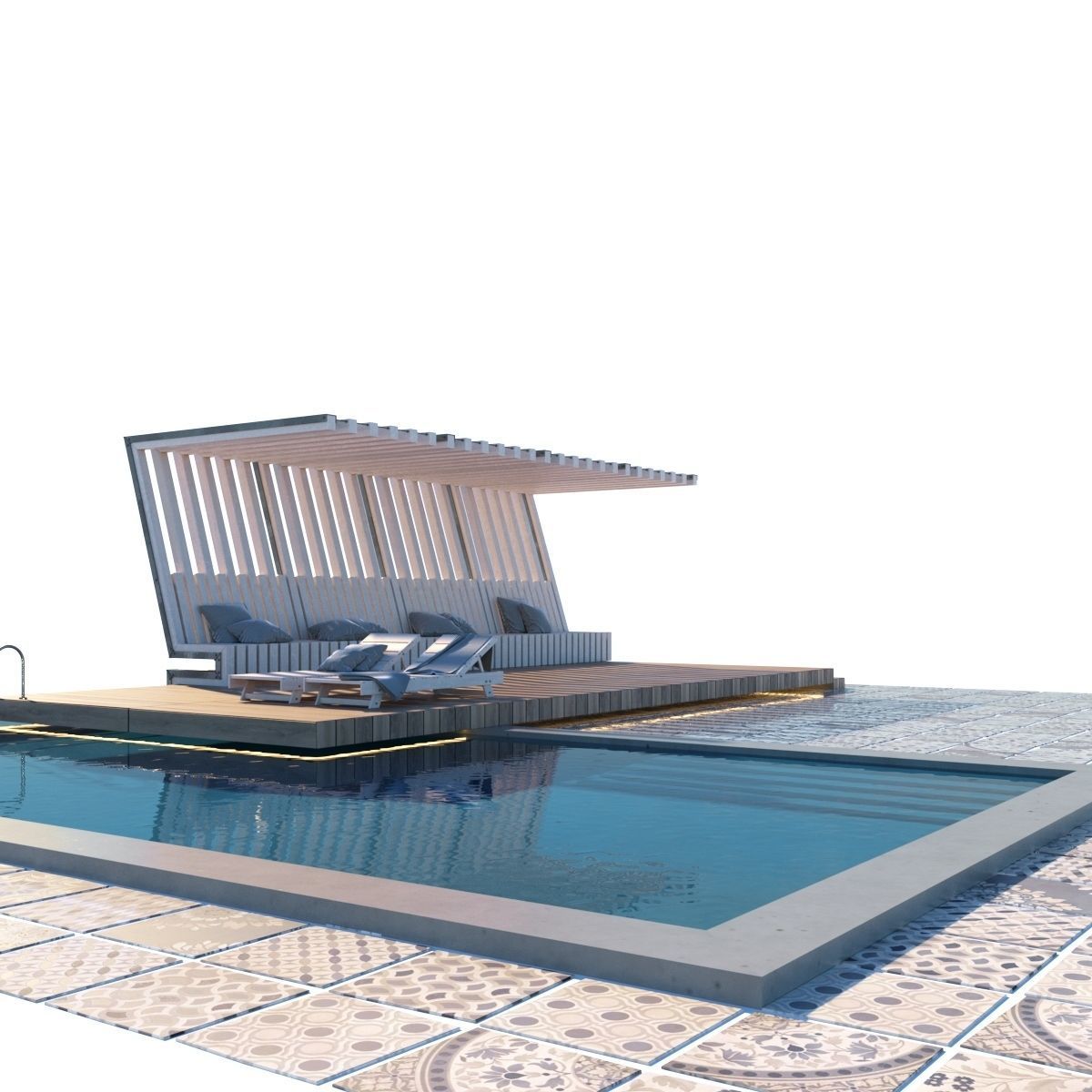 Pool with terrace and canopy  3D model_5