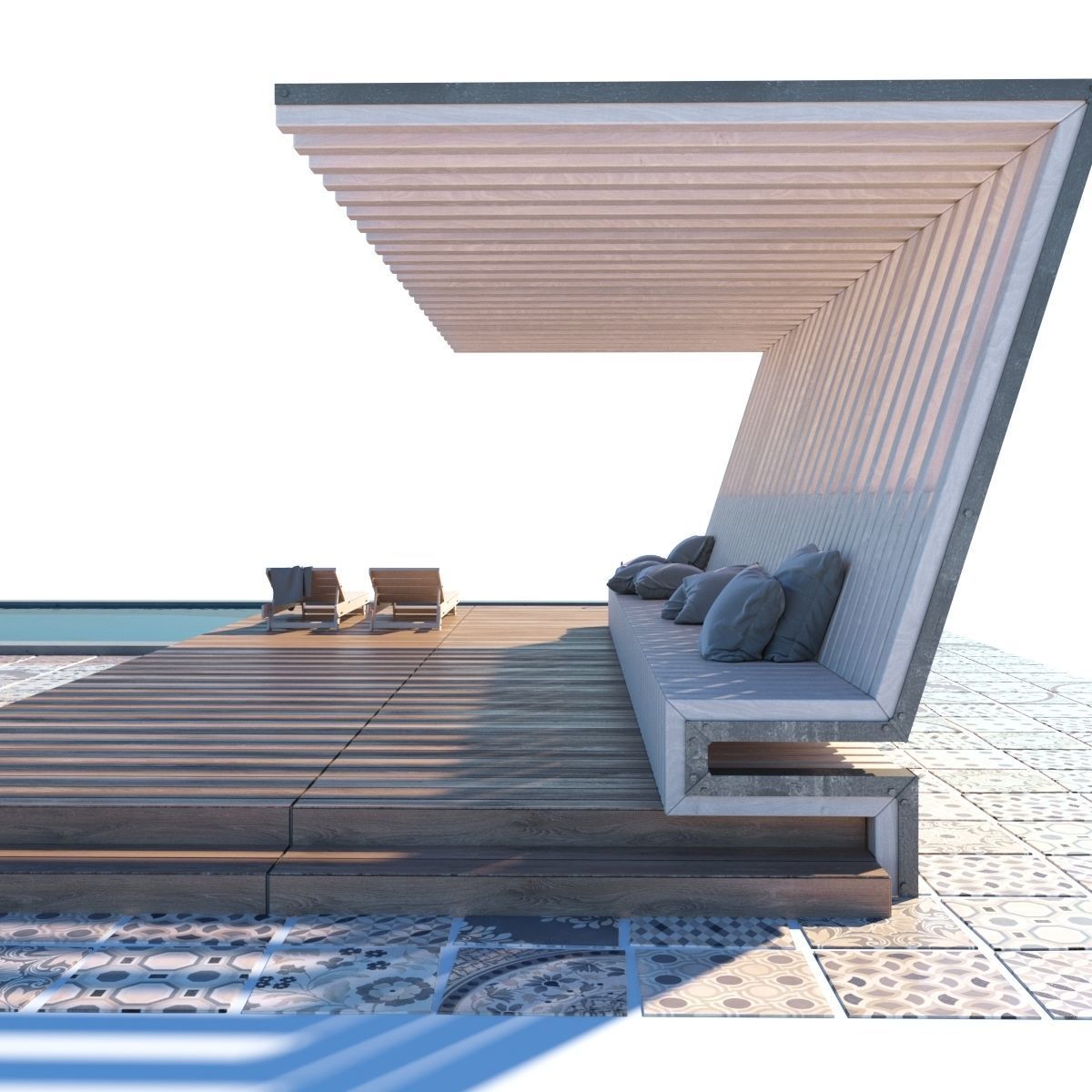 Pool with terrace and canopy  3D model_7