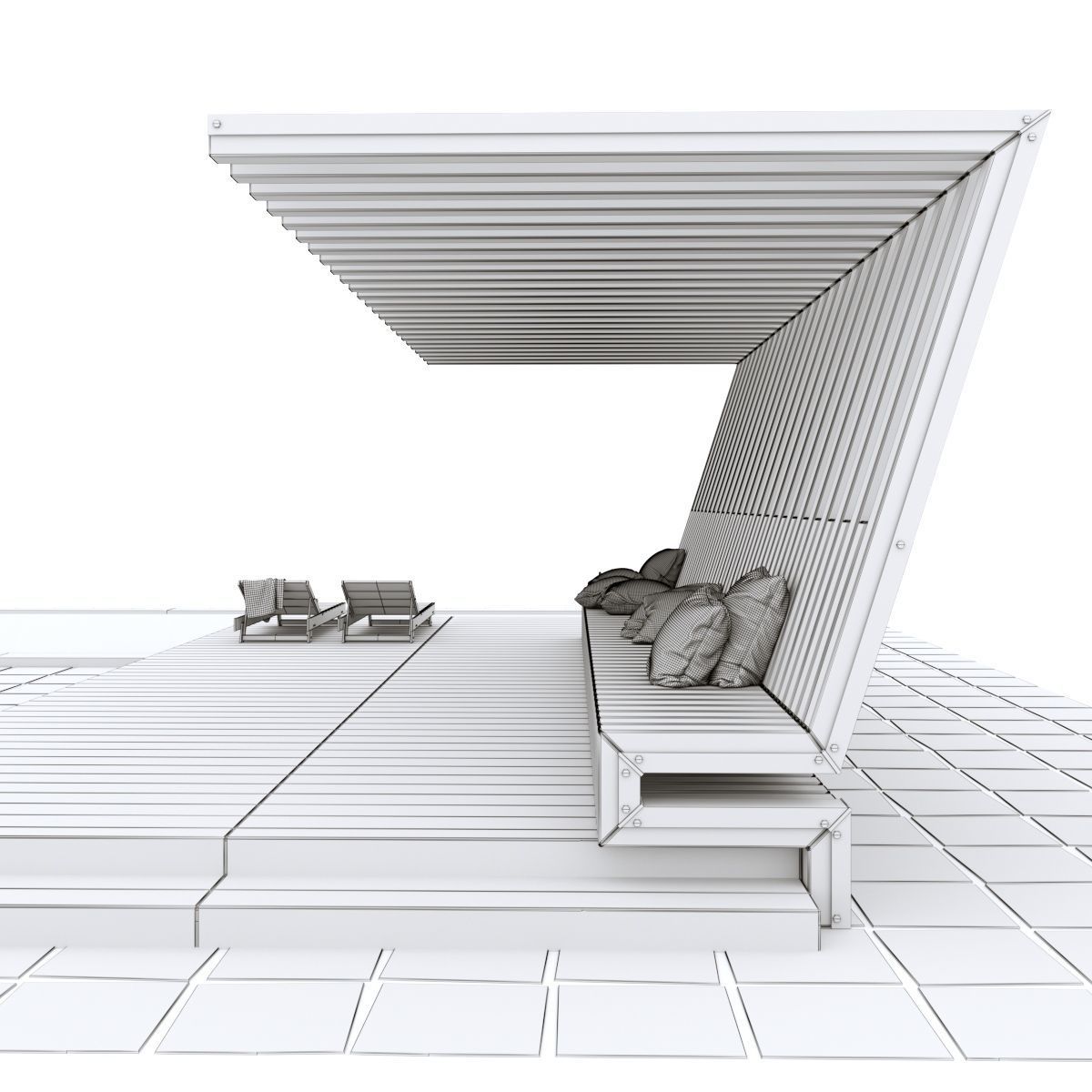 Pool with terrace and canopy  3D model_10