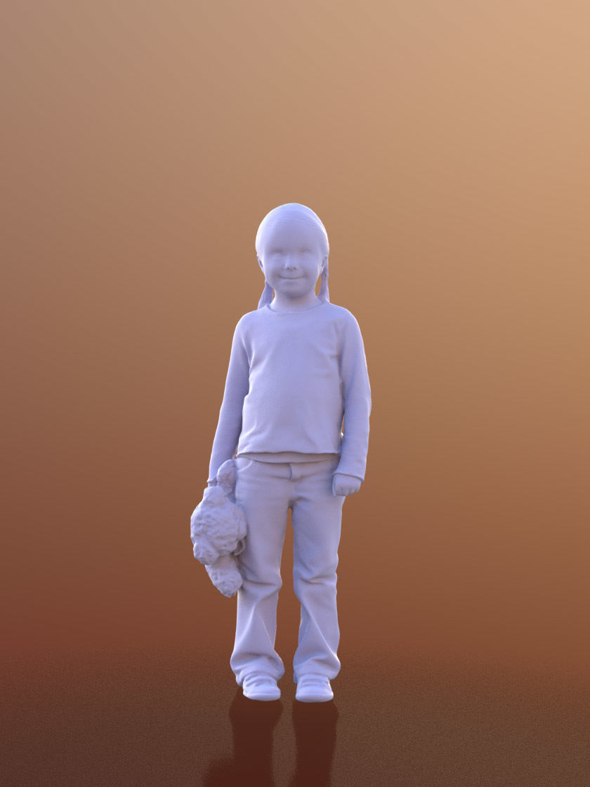 Lilly 10089 - Standing Child with Teddy Low-poly 3D model_3