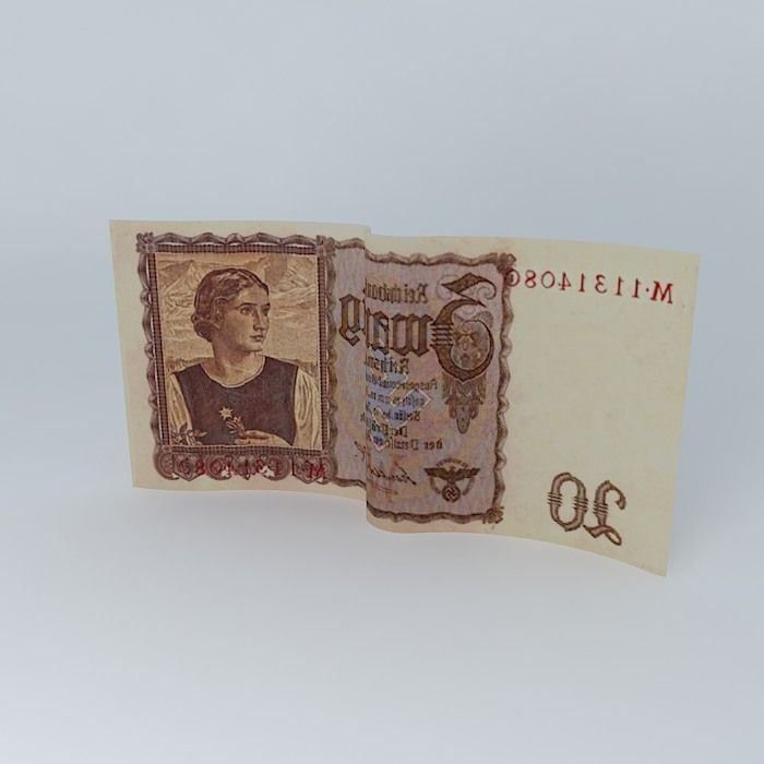 German 20 Reichsmark bill Free 3D model_1