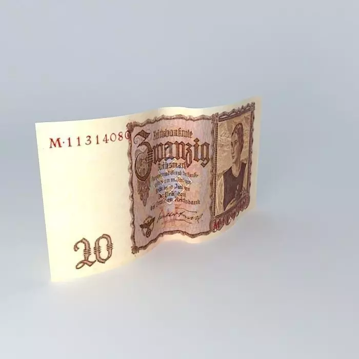 German 20 Reichsmark bill Free 3D model_0