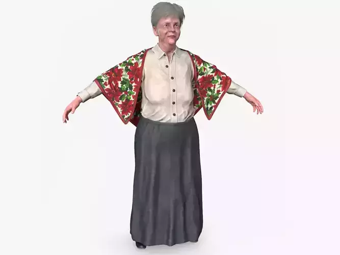 Grandma lowpoly old woman in dress Low-poly 3D model