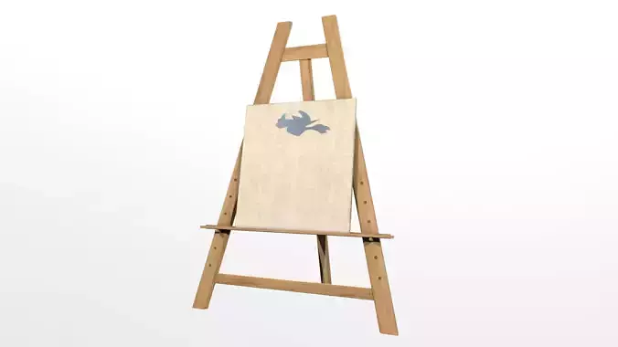 Easel wooden with canvas Low-poly 3D model