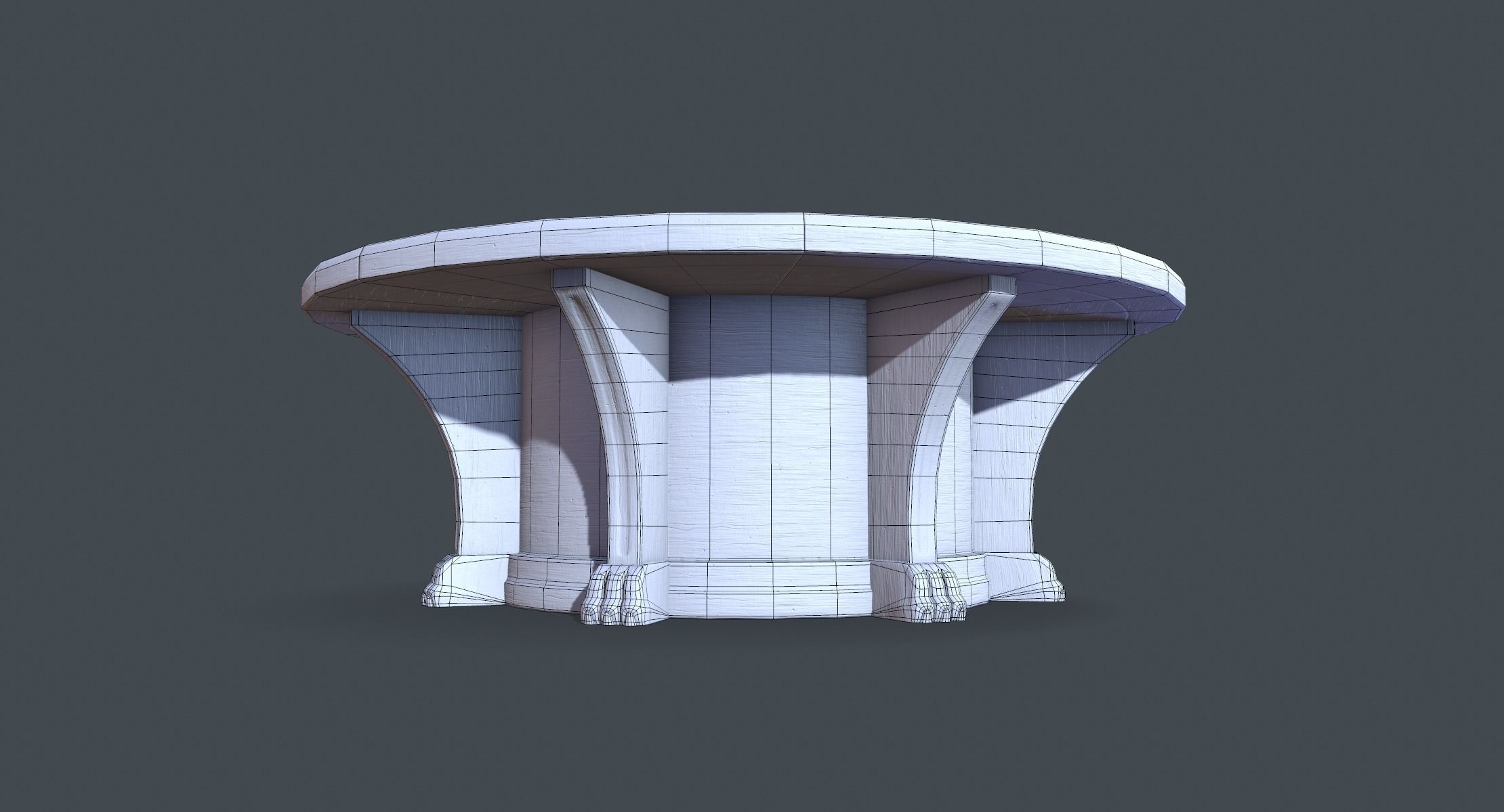 Round Table and Seats Low-poly 3D model_9