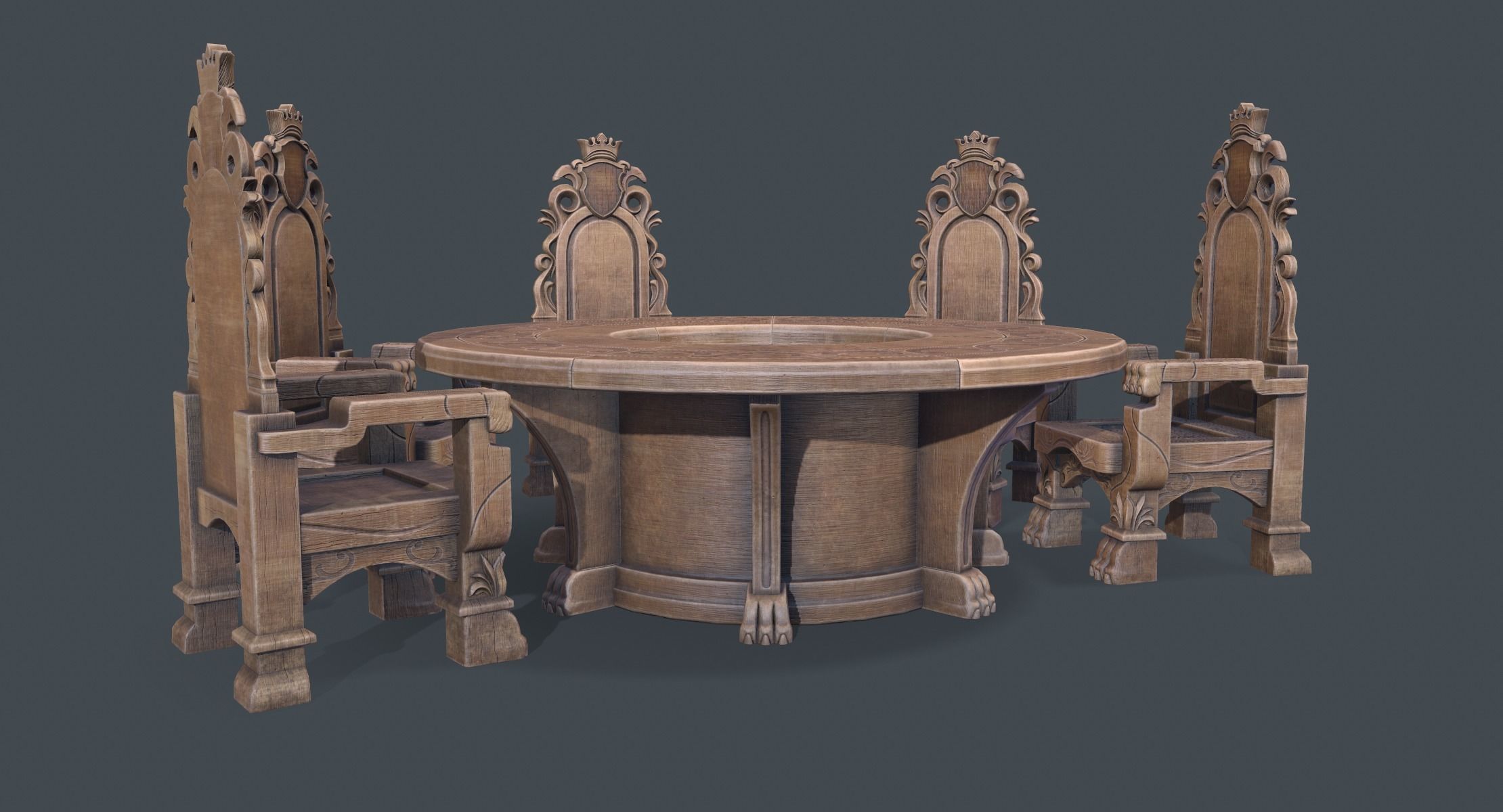 Round Table and Seats Low-poly 3D model_1