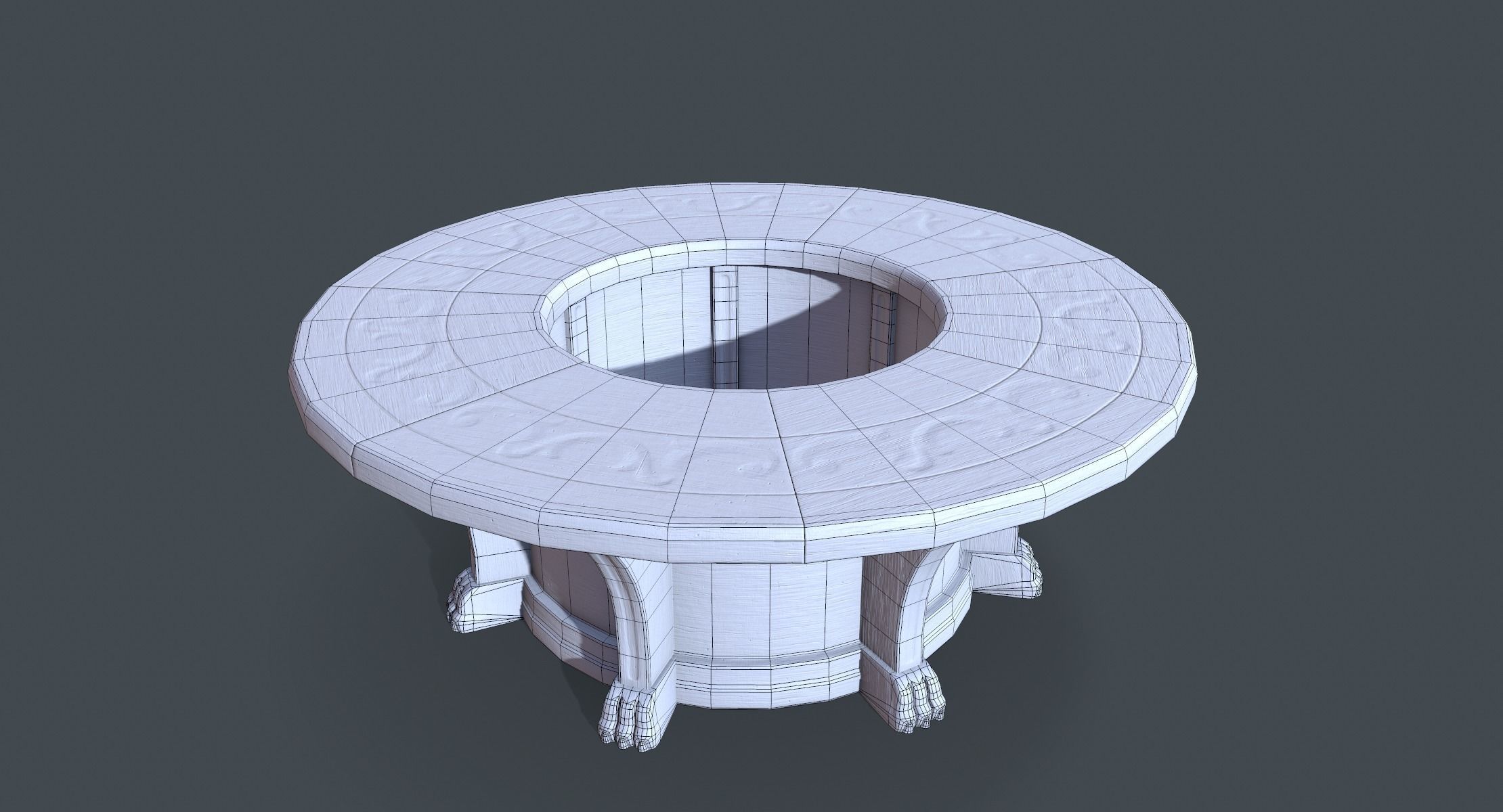 Round Table and Seats Low-poly 3D model_7