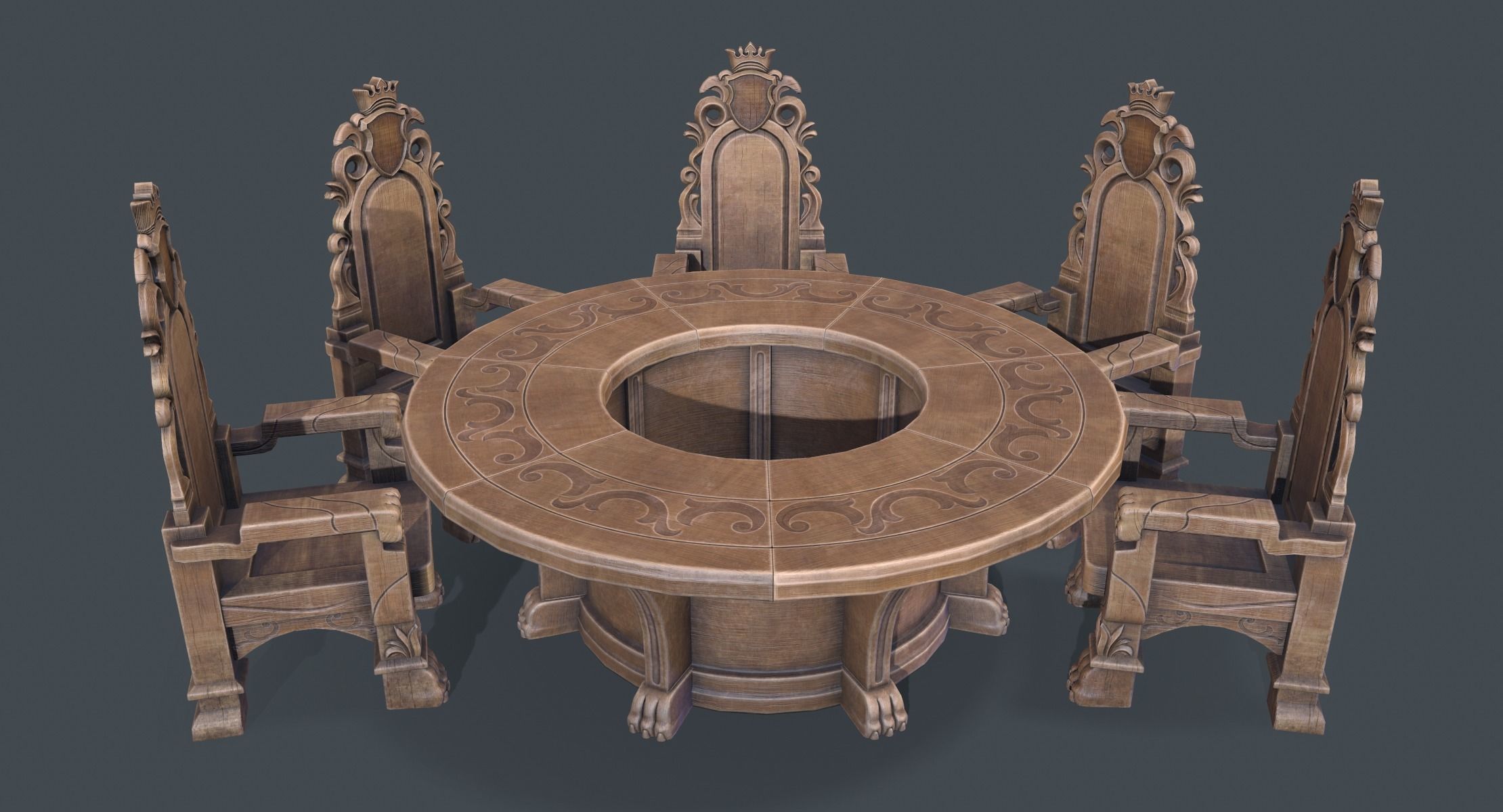 Round Table and Seats Low-poly 3D model_2