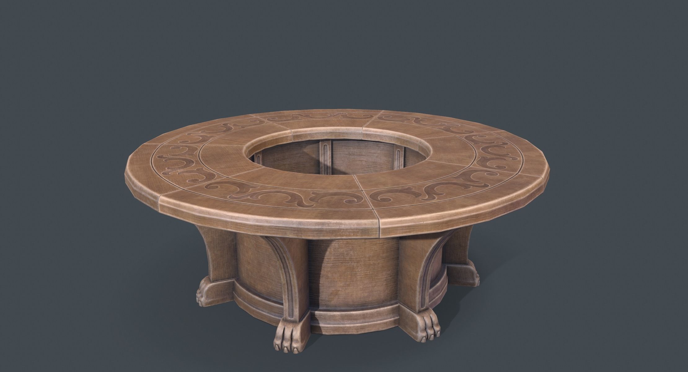 Round Table and Seats Low-poly 3D model_4