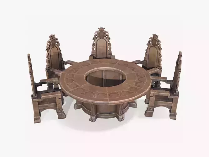 Round Table and Seats Low-poly 3D model
