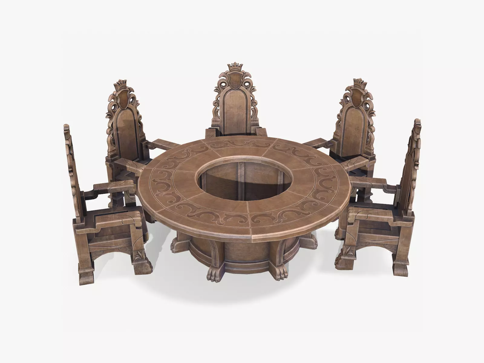 Round Table and Seats Low-poly 3D model_0