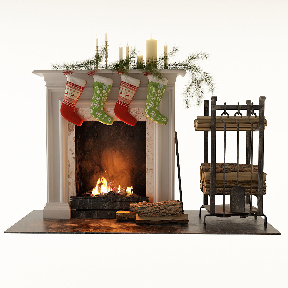 Fireplace with stockings 3D model_8