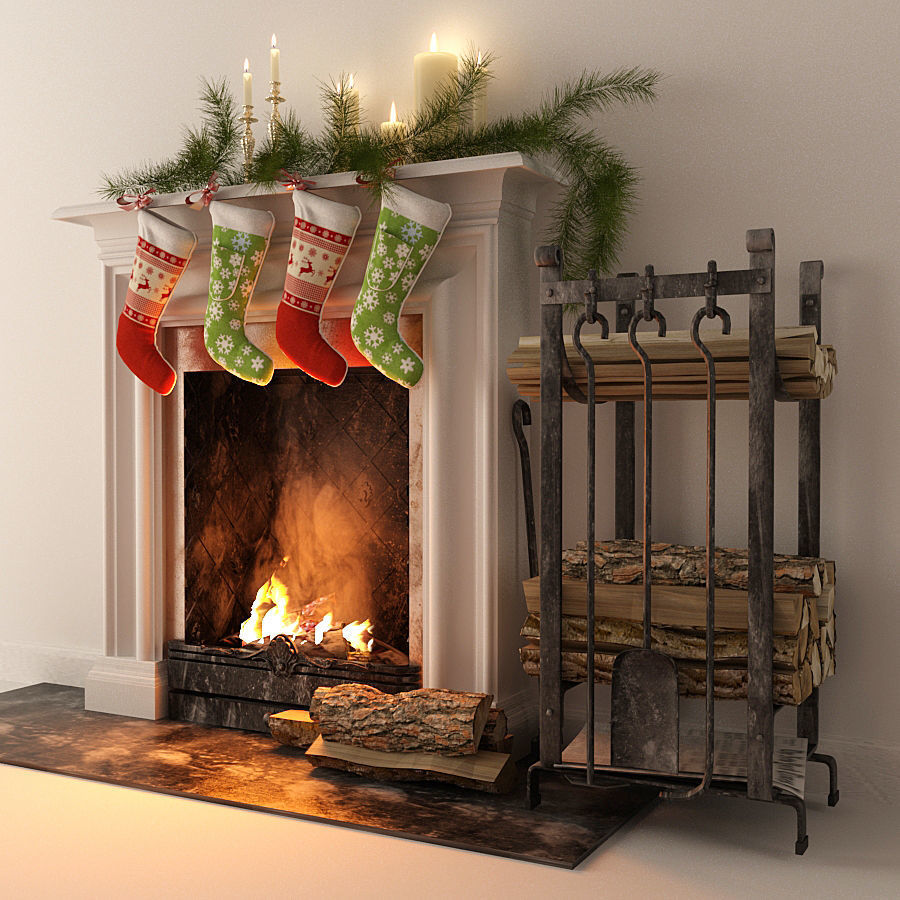 Fireplace with stockings 3D model_5