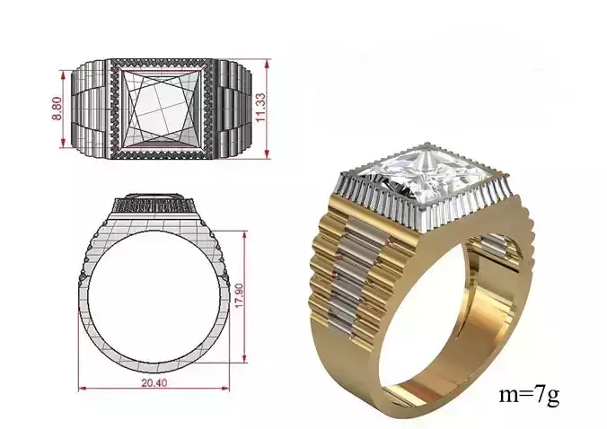 Mens ring with square stone
