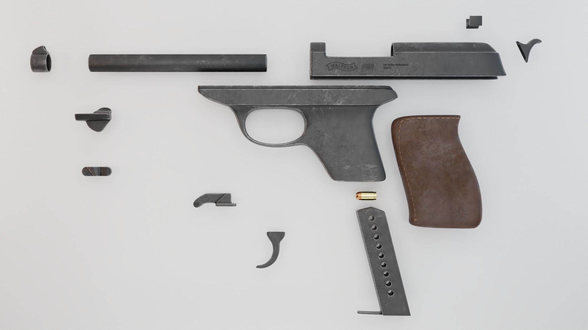 Game Ready Walther P38 Pistol Low-poly 3D model_3