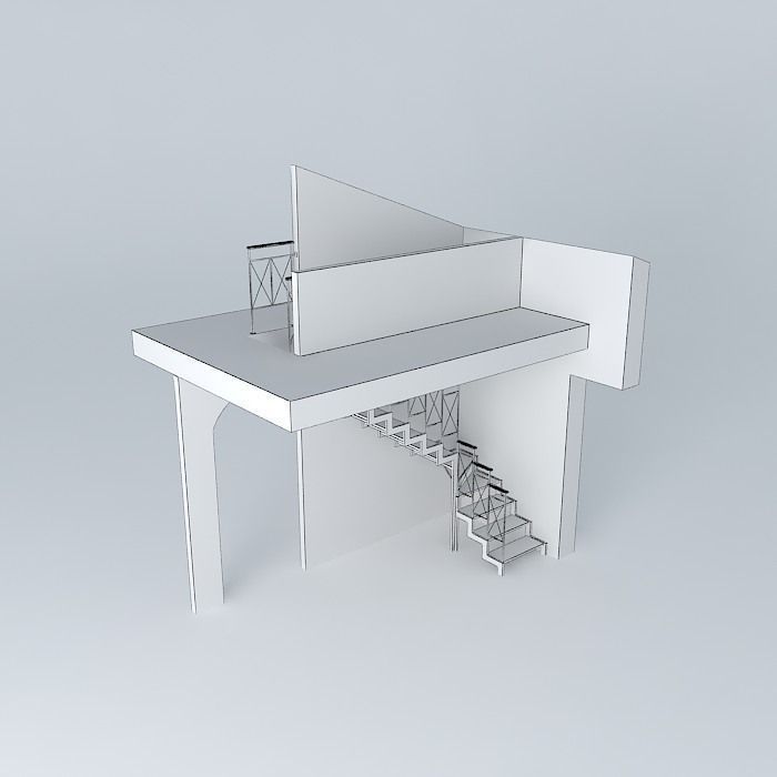 Modern wooden stairs Free 3D model_3