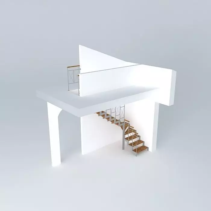 Modern wooden stairs Free 3D model_0