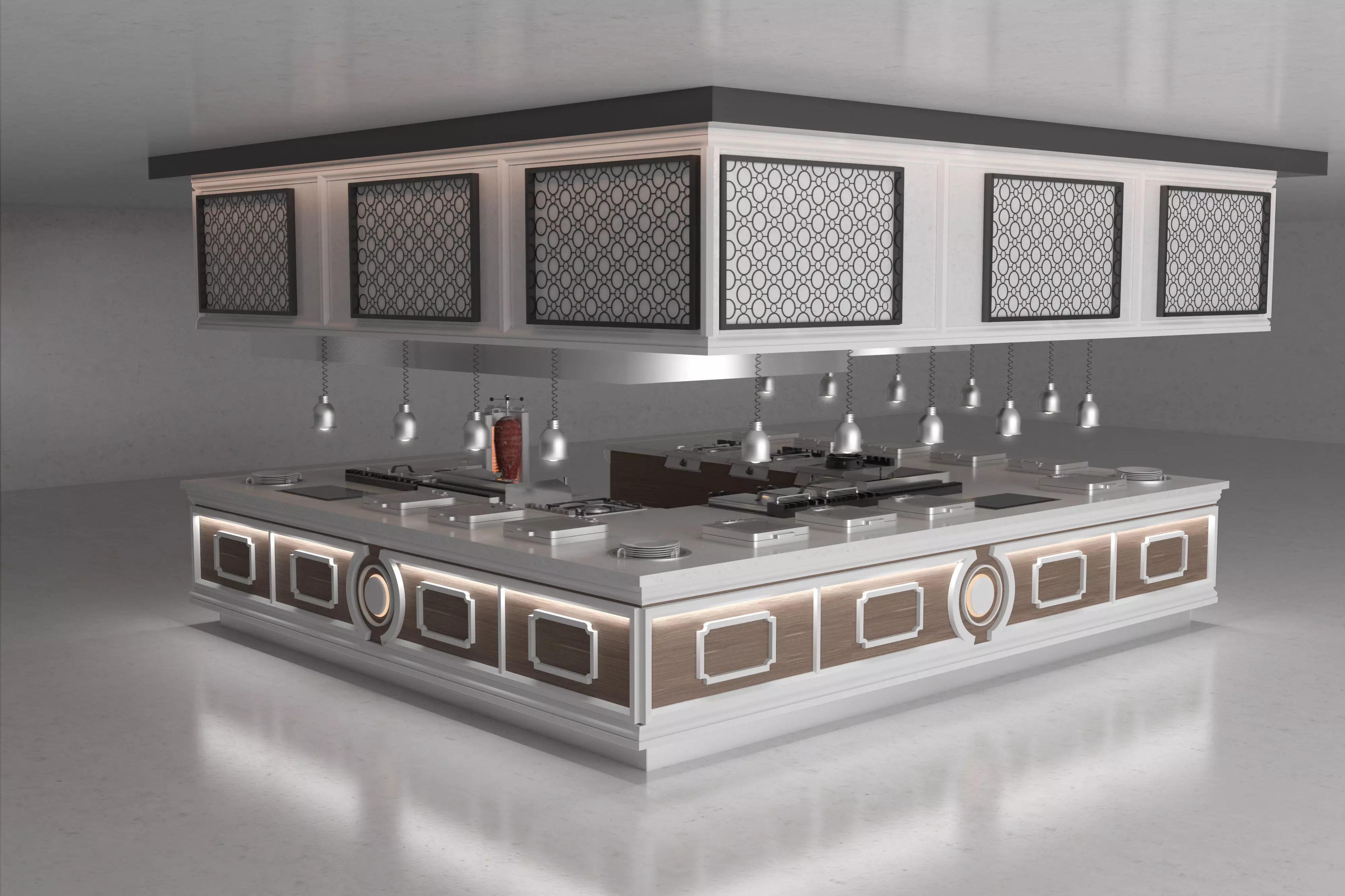 BUFFET restaurant counter with lighting fixtures Low-poly 3D model