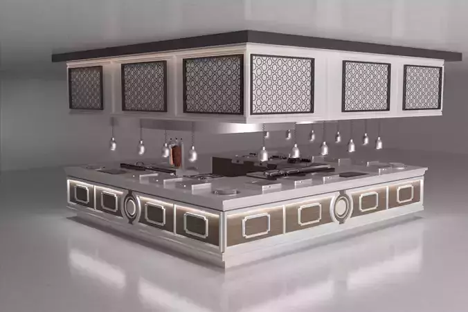 BUFFET restaurant counter with lighting fixtures
