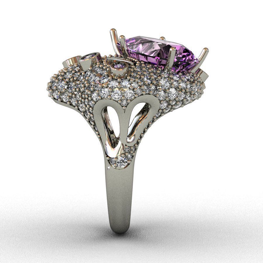Ametist and Diamond Ring 3D print model 3D print model 3D print model_2