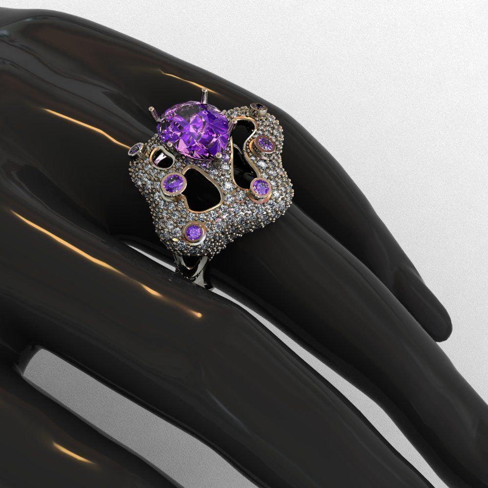 Ametist and Diamond Ring 3D print model 3D print model 3D print model_8