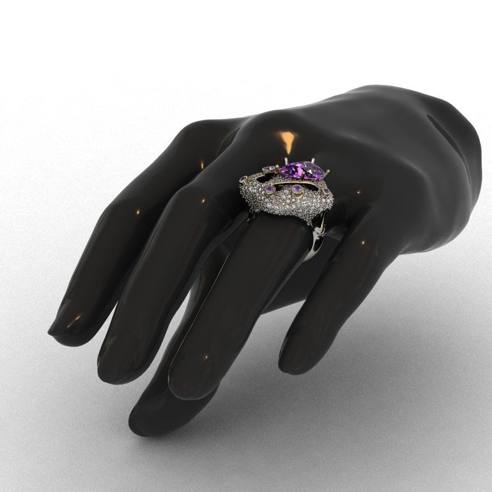 Ametist and Diamond Ring 3D print model 3D print model 3D print model_5