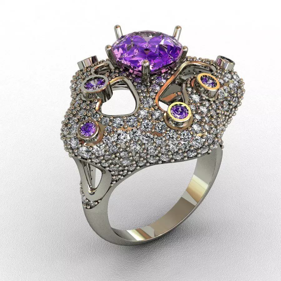 Ametist and Diamond Ring 3D print model 3D print model 3D print model_0