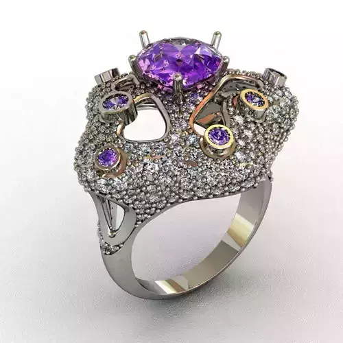 Ametist and Diamond Ring 3D print model 3D print model 3D print model