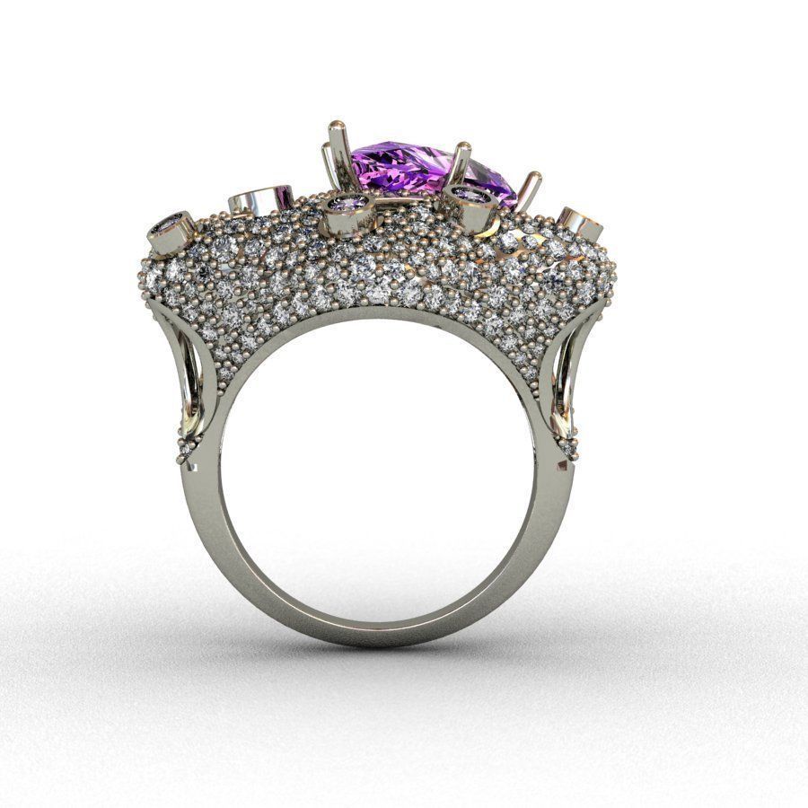 Ametist and Diamond Ring 3D print model 3D print model 3D print model_1