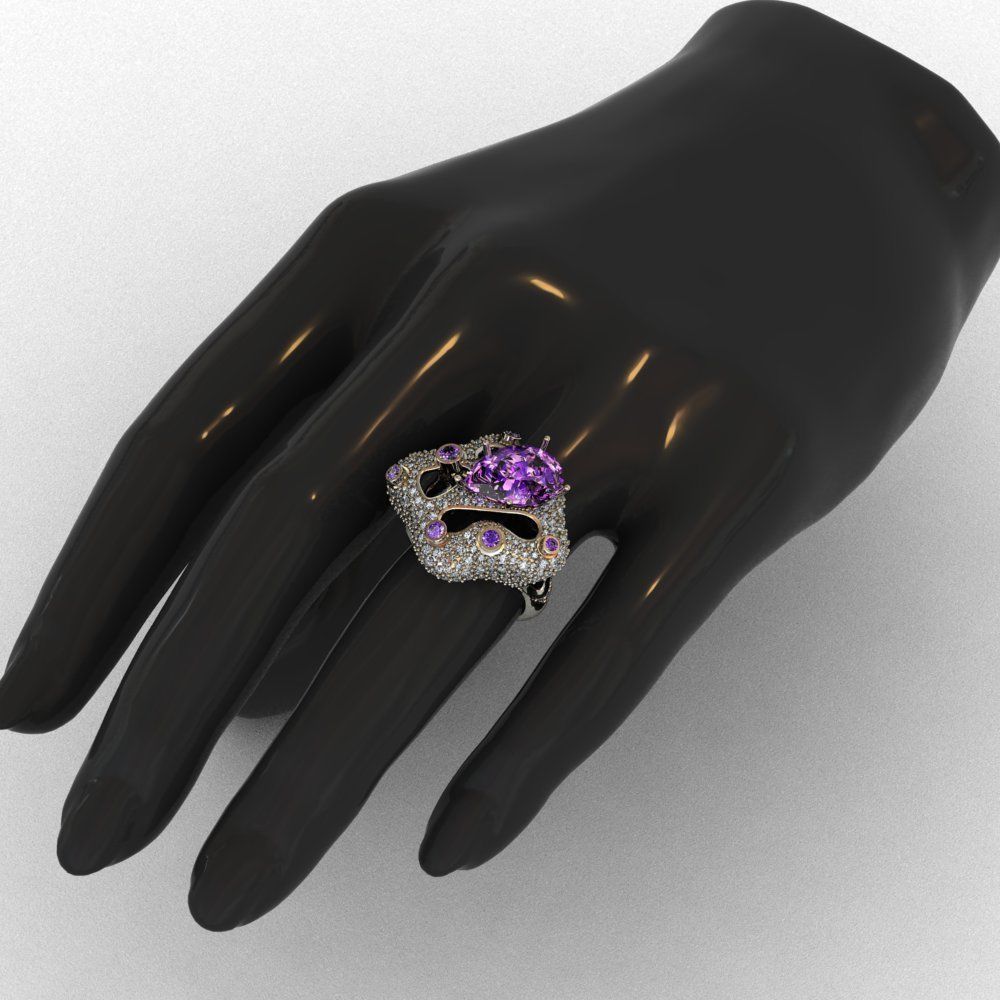 Ametist and Diamond Ring 3D print model 3D print model 3D print model_6