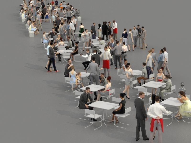 3D PEOPLE CROWDS- ULTIMATE SPEED  - CAFETERIA BENCHES - EXTERIOR Low-poly 3D model_1