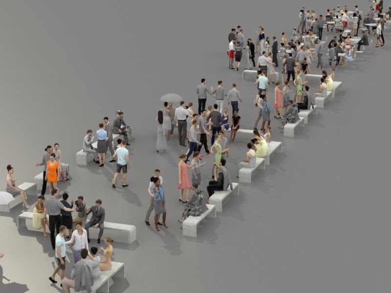 3D PEOPLE CROWDS- ULTIMATE SPEED  - CAFETERIA BENCHES - EXTERIOR Low-poly 3D model_3