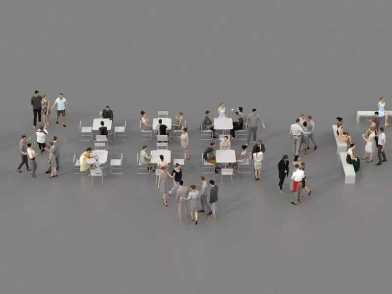 3D PEOPLE CROWDS- ULTIMATE SPEED  - CAFETERIA BENCHES - EXTERIOR Low-poly 3D model_0